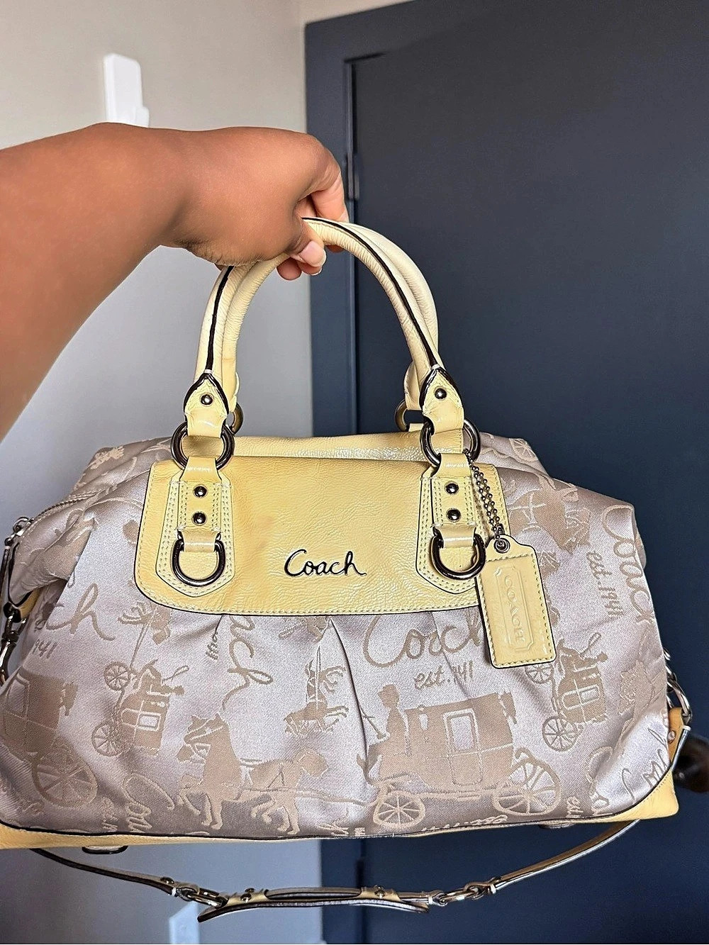 Coach Ashley Horse & Carriage Yellow and Cream Satchel